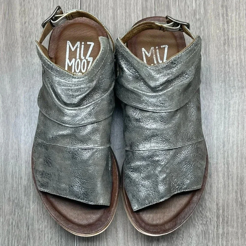 Miz Mooz Sandals Womens 36 US 5.5-6 Fallon Metallic Slingback Gladiator Silver - Picture 8 of 12